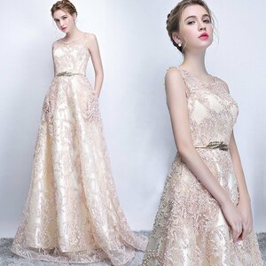 新品　　カラードレス　ロングドレス　シャンパン色　ベルト付き　二次会　お色直し　パーティ　　ステージ　 Evening dress DYL002