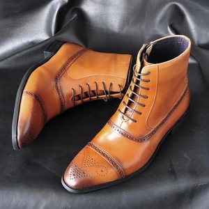 メンズブーツ マーティンブーツ 大人気 皮靴 オックスフォード シューズ 紳士 ブローグ サイドジップ 24.5~28.5cm選択 DJ648