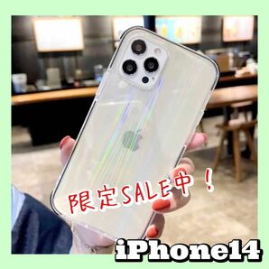 【値下げ】iPhone14 オーロラ　クリア　透明　iPhoneケース　韓国　 カード収納 スマホケース
