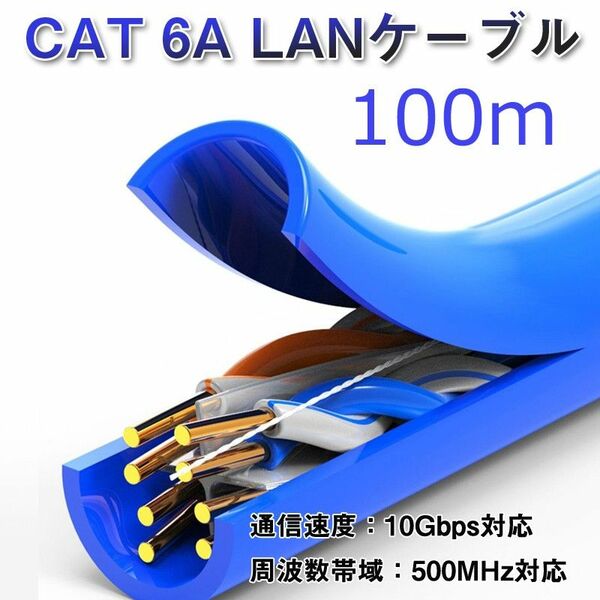 CAT 6A LANケーブル100m 100メートル 10ギガビット 10Gbps 500MHz 光回線対応 超高速通信 ルーター