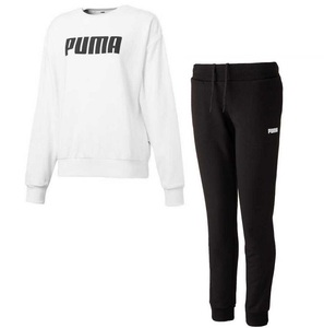 Puma Women's Essentials Кроссовки и брюки Размер XL Белый/Черный Белый Черный Толстовка с круглым вырезом Французский махровый верх и низ