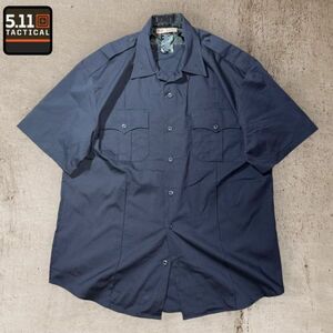 ★美品★5.11 TACTICAL★半袖シャツ XL ダークネイビー系 ショルダーループ サバゲー ミリタリー タクティカル 洗濯 プレス済み USED 1236