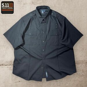 ★美品★5.11 TACTICAL★半袖BDシャツ 2XL ブラック系 ファスナー&ボタン ショルダーループ ピスネーム サバゲータクティカル 洗濯プレス済