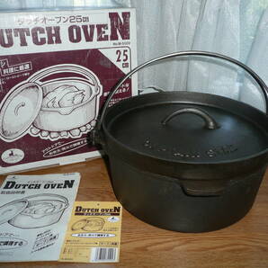 CAPTAIN-STAG キャプテンスタッグ DUTCH-OVEN-25cm 良美 ダッチオーブン 外径26×H13cm 鋳鉄製 キャンプ料理 ローストビーフ パン等 取説