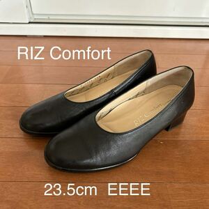 RIZ Comfort 23.5cm EEEE パンプス　黒　日本製　幅広　太ヒール レザー 本革 ローヒール 通勤 