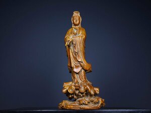 ◆古風堂◆中国 観音菩薩 供養 彫刻 木製 サイズ：10cm7cm*25cm 重量：320g