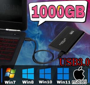 新品/HDD/外付けポータブルハードディスク/1000GB/PC/USB3.0/+新品HDDケースセット