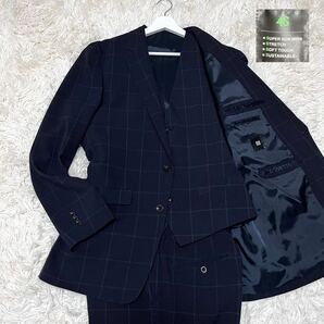 紳士の佇まい 超希少サイズ SUIT SELECT スーツセレクト 大きいサイズ 4S セットアップ 3ピース 洗濯可 ビジネス ネイビー チェック 2XL
