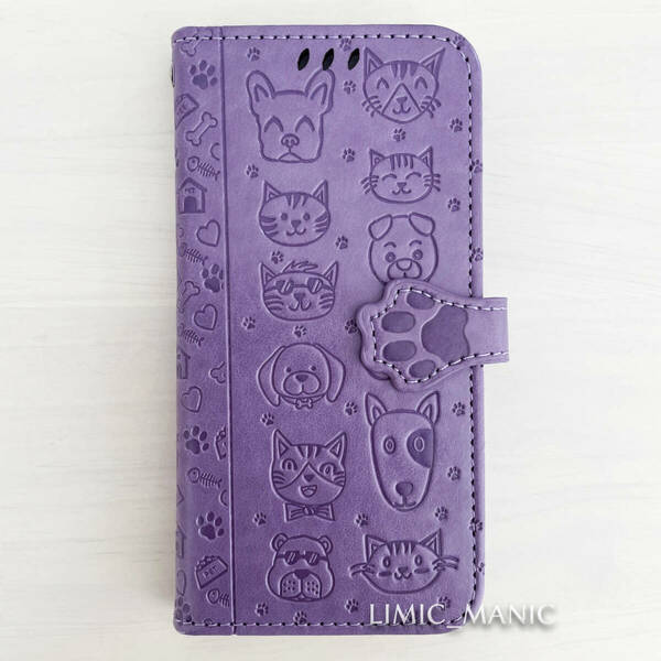 iPhone 6 6s 7 8 SE (第2世代/第3世代) SE2 SE3 ケース スマホ 手帳型 パープル 紫 紫色 猫 CAT 猫ちゃん 犬 ワンちゃん DOG