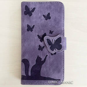 iPhone 6 6s 7 8 SE ( no. 2 generation / no. 3 generation ) SE2 SE3 case smartphone notebook type card-case purple purple cat CAT.. butterfly embossment iPhone 