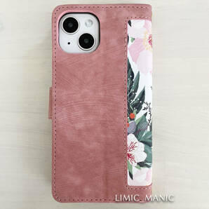 iPhone 13 / 14 スマホ ケース 手帳型 レザー調 ショルダー 肩掛け 紐付き ピンク ベージュ 花柄 フラワーの画像3