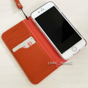 iPhone 7 8 SE (第2世代/第3世代) SE2 SE3 手帳型 スマホ ケース マグネット 本革 レザー 磁石 マグネット式 オレンジ 橙色 アイフォンの画像5