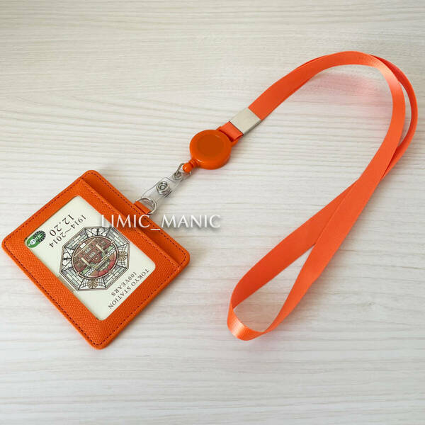 パスケース 定期入れ 横型 カードケース 伸縮リール付き 横使い オレンジ クリア窓付き 社員証 IC ID セキュリティ