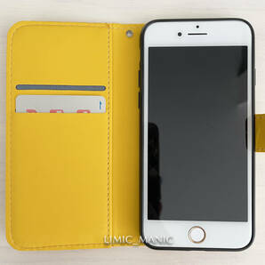 iPhone 7 8 SE (第2世代/第3世代) SE2 SE3 ケース スマホ 手帳型 カードケース イエロー 黄色 黄 エスニック風 曼荼羅模様 アイフォンの画像2