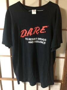 FRUIT OF THE LOOM フルーツオブザルーム プリントT 半袖Tシャツ DARE D.A.R.E. 黒 ブラック サイズL 