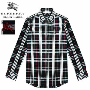  rare!. work beautiful goods made in Japan Burberry Black Label BI G Horse embroidery noba check total pattern long sleeve BD dress shirt 3/L black BURBERRY BLACK LABEL