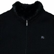 美品 バーバリーブラックレーベル ノバチェック ホース刺繍 ラビットファー 羊毛100% ニットジャケット 2/M ブルゾン BURBERRY BLACK LABEL_画像5