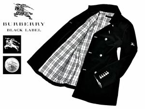  превосходный товар Burberry Black Label noba проверка BI G Horse вышивка серебряный кнопка велюр to ключ бушлат M чёрный жакет BURBERRY BLACK LABEL