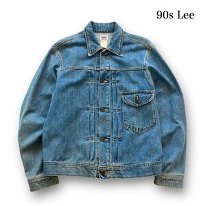【Lee】90s リー 1stモデル デニムジャケット ジージャン 90年代 ヴィンテージ 古着 日本製 白タグ復刻 LEE ドーナツボタン プリーツ (L)
