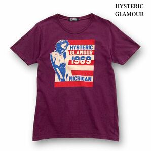 【HYSTERIC GLAMOUR】ヒステリックグラマー プリントTシャツ MICHIGAN SEARCH AND DESTROY ヒスガール アメリカ星条旗 半袖Tシャツ エンジの画像1