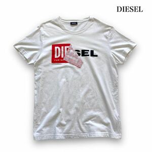 【DIESEL】ディーゼル 剥がれロゴ 剥がれタグ Tシャツ 半袖tシャツ クルーネック tee ホワイト系 白 カットソー (L)