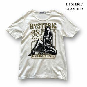 【HYSTERIC GLAMOUR】ヒスガールプリントTシャツ 半袖Tシャツ ヒステリックグラマー 白 ホワイト ゴールドラメ MEET THE CREEPER 68 金ラメ