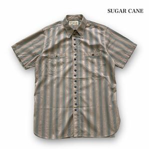 【SUGAR CANE】(SC35451) シュガーケーン ドビーストライプ半袖シャツ ボタンダウンシャツ ヴィンテージレプリカ 古着 飾りボタン (L)