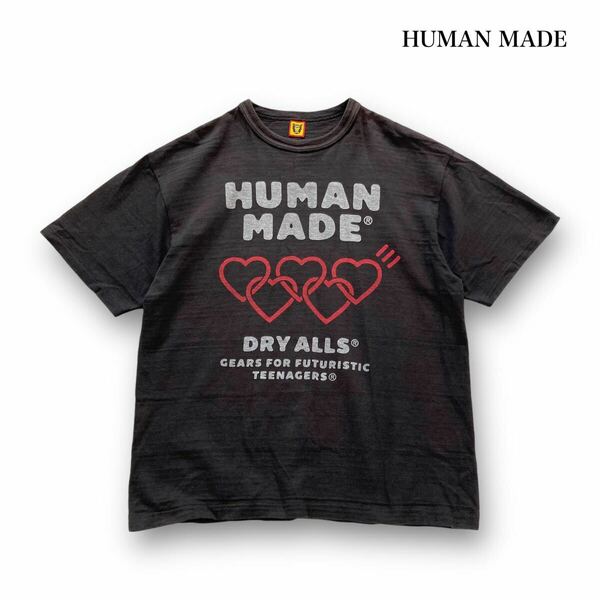 【HUMAN MADE】ヒューマンメイド ハート連ロゴ プリント Tシャツ 半袖Tシャツ Tee カットソー センターロゴ 染み込みプリント スミクロ XL