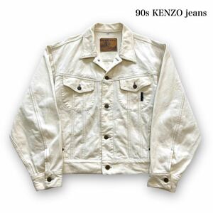 【KENZO JEANS】90s ケンゾージーンズ 葛飾北斎タグ ヴィンテージ 生成りデニムジャケット ジージャン トラッカージャケット 日本製 (L)