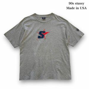 【stussy】90s ステューシー 紺タグ USA製 スタープリント tシャツ 半袖Tシャツ 袖シングルステッチ ショーンフォントロゴ アメリカ製 (L)