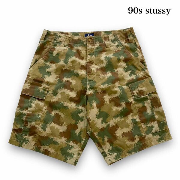 【stussy】90s オールドステューシー 迷彩柄ショーツ カモ柄ハーフパンツ ショートパンツ カーゴパンツ カモフラ柄 90年代 紺タグ (32)