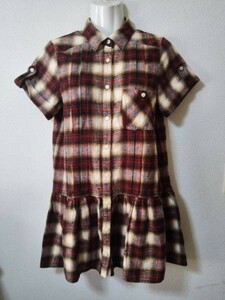 jjyk3-747 rosebullet One-piece tunic short sleeves check flannel red series 2