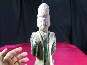 A　緑釉文官俑　明時代　遺跡発掘品　中国　副葬品　埋蔵文化財　明器　地下宮殿