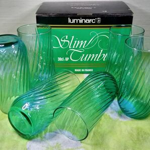 コップ6個 グラス　薄緑色透明 半螺旋模様 フランス製