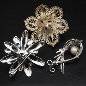 Y728 大量 お得 1円 あこや真珠 パール ブローチ STERLING SILVER 等 シルバー 総重量 約70g 10点 おまとめ セットの画像7