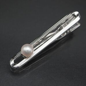 N484 MIKIMOTO ミキモト あこや真珠 7mm珠 パール SILVER刻印 ネクタイピン デザイン シルバー タイバー 6月誕生石