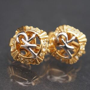 N558 NINA RICCI Nina Ricci earrings Logo rhinestone design Gold Vintage 
