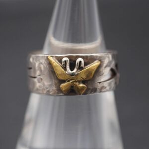 N750 Vintage SILVER stamp ring butterfly butterfly ... carving design silver ring 11 number 