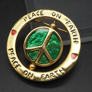 N764 Tanya Creations TC刻印 ブローチ PEACE ON EARTH 世界の平和 ブローチ 地球 ピースマーク リバーシブル ゴールド デザイン