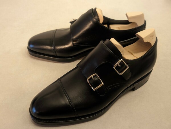 未使用 JOHN LOBB William ジョンロブ ウィリアム 6E 9795 UK 6.5 ブラック カーフ ダブルモンク 革靴 HERMES エルメス ストレートチップ
