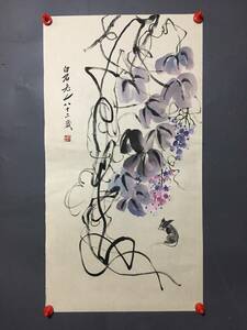 Art hand Auction 旧蔵 古字画【中国近現代書画家 齊白石】花鳥画 純手描き 宣紙 中国古美味 古美術 L0417, 美術品, 絵画, その他