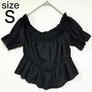 SHEIN　シーイン　トップス　半袖　カットソー　フリル　パフスリーブ　ショート丈　S