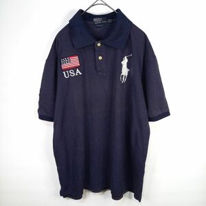 ラルフローレン　ポロシャツ　半袖　刺繍　ビッグポニー　ラガー　USA　ネイビー　XL