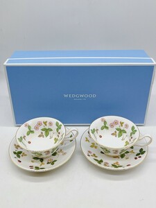 未使用 新品 WEDGWOOD ウエッジウッド ワイルドストロベリー カップ＆ソーサー ペア 箱あり 梶YY0431-6