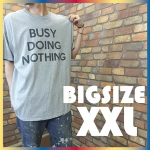 ME10-094【モデル175cm普通体型】USA古着★状態良好【BUSY DOING NOTHING】名言ロゴプリント 半袖 Tシャツ【メンズ 2XL】グレー プーさん