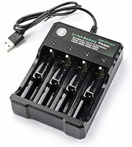 SHEAWA 電池充電器 リチウムバッテリー充電器 18650 USB充電器 4本同時に充電 リチウムイオン電池適