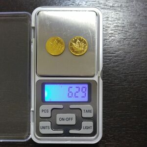 メイプルリーフ金貨　2枚　ペンダントトップ　純金、24K　約3.1g×2枚