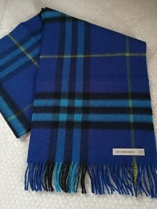 BURBERRY　バーバリー　マフラー　ストール　スカーフ　ショール　カシミヤ100％　未使用に近い　ブルー　送料無料！