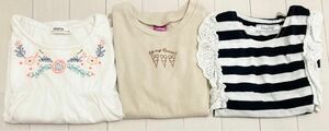 56まとめ売り 3点セット 半袖Tシャツ リブTシャツ ガールズ トップス ボーダー フリル 子供 女の子 120㎝ カットソー 