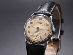 およそ80年前の腕時計　尚工舎時計研究所　分解注油済み　稼働品　CITIZEN　シチズン　F－戦後Ⅰ型　スモセコ　アンティーク　新品ベルト